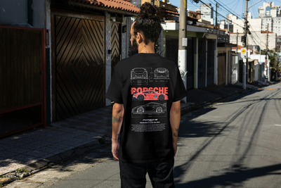 Black car design tee featuring racing-inspired graphic print