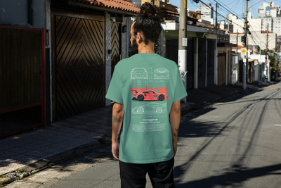 Car design tee with bold automotive artwork, streetwear for car enthusiasts