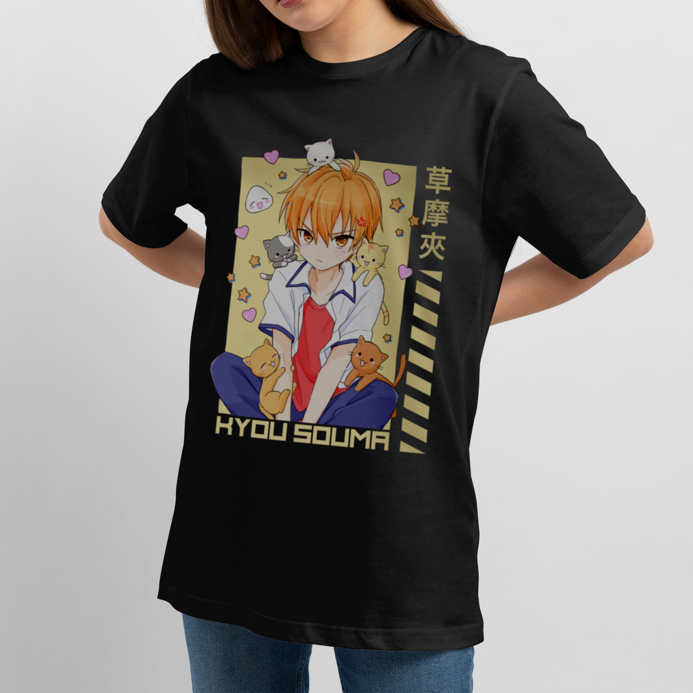 Kyo Sohma T-Shirt – Cute Meets Chaos with Cats | Fruits Basket Kanji Graphic Tee