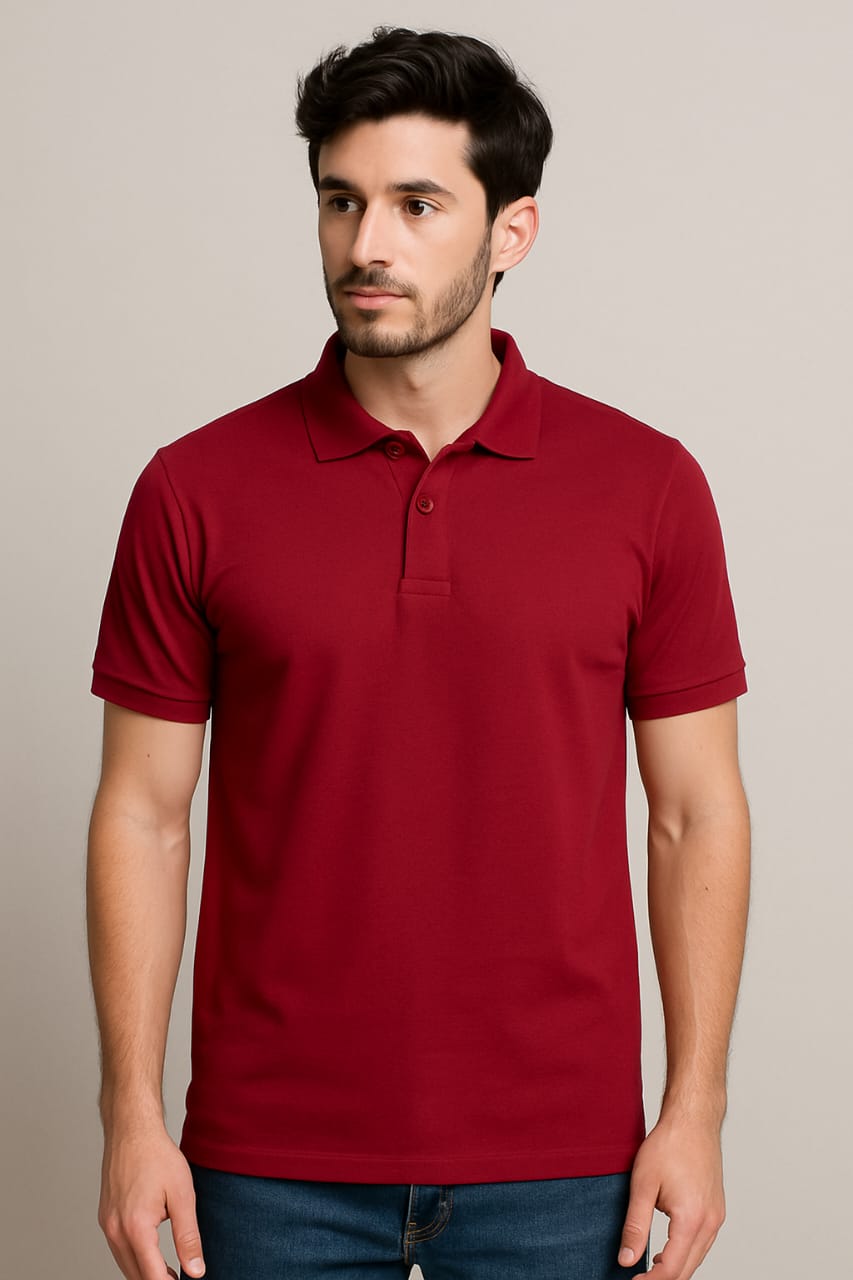 Unisex Plain Polo T-Shirt paired with jeans