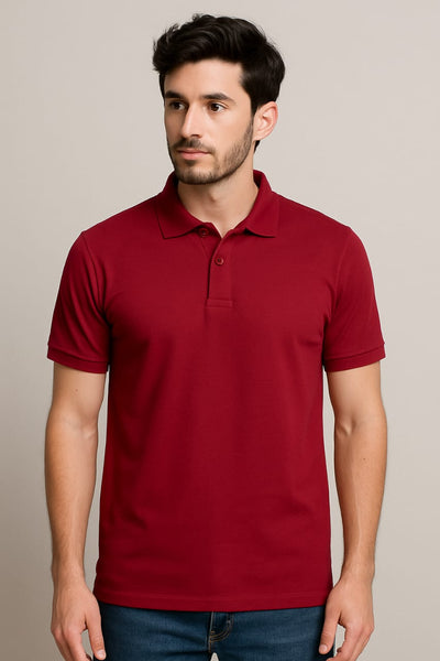 Unisex Plain Polo T-Shirt paired with jeans